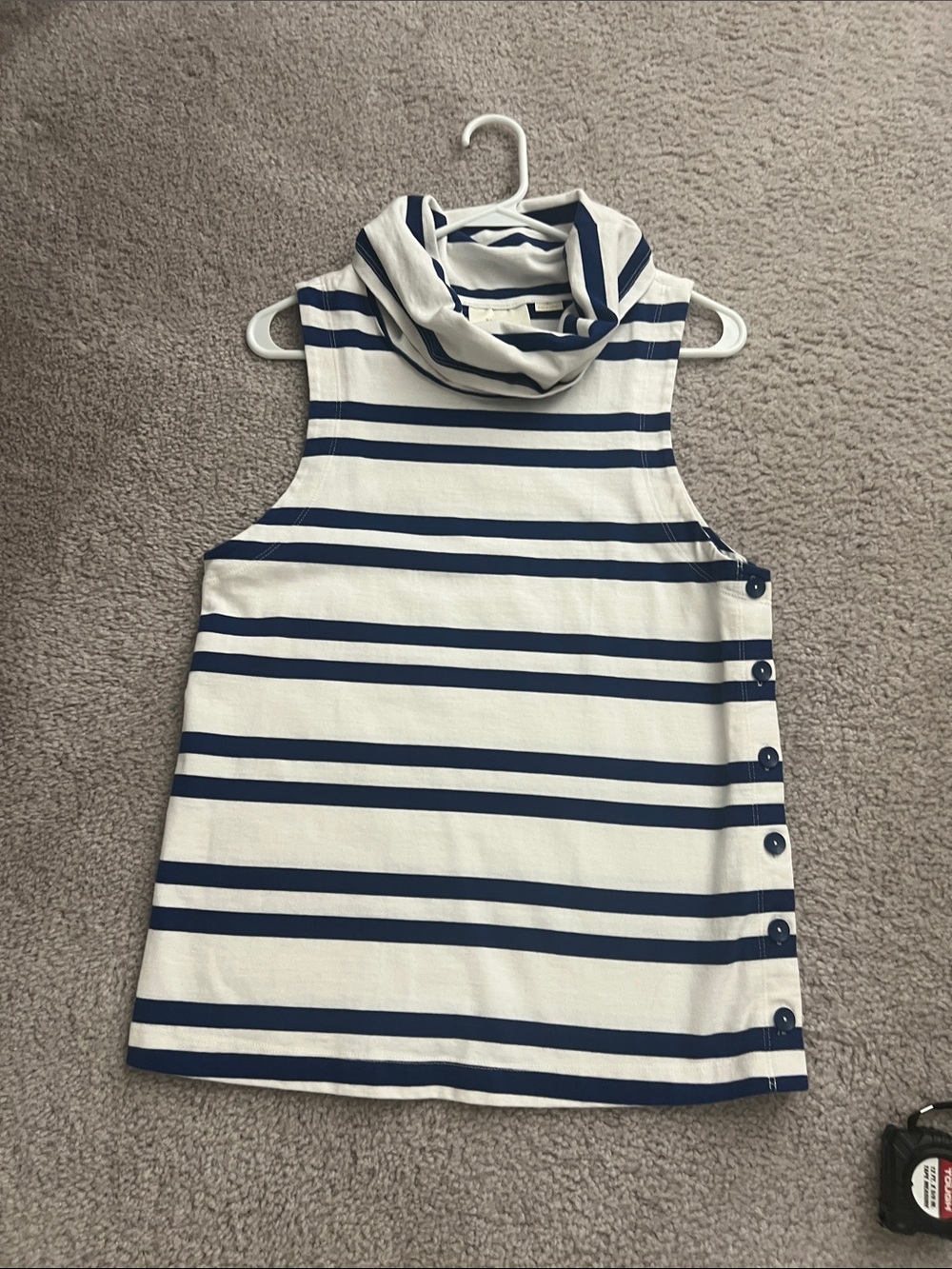 Anthropologie Maeve Sailor Striped Cowl Neck Side Button Top Like New Size M